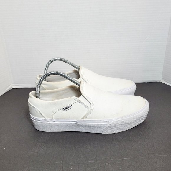 Vans Shoes - Vans Asher Slip On White Canvas Low Top Skate Sneakers Women's Size 9